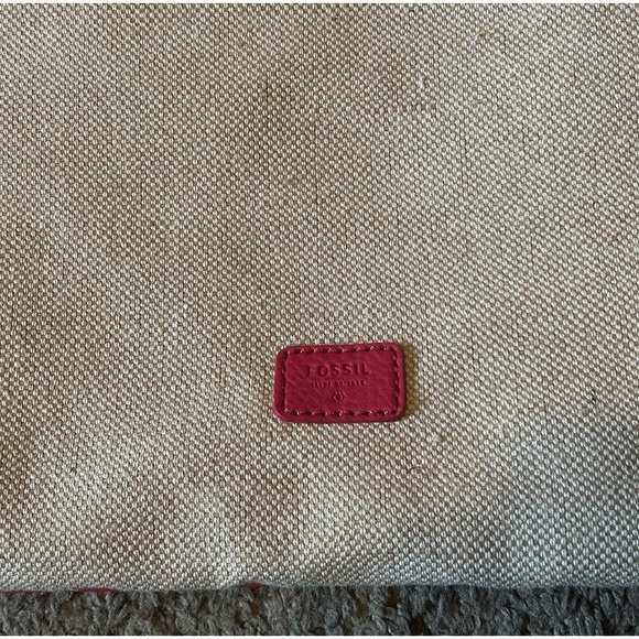 NWT Fossil Kira Pink Pebbled Faux Leather Fold Top Handle Bag Corssbody Canvas - Picture 6 of 11